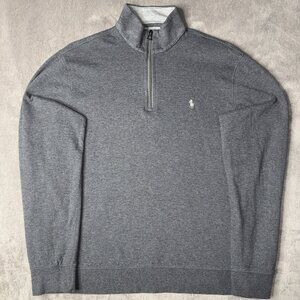 Polo Ralph Lauren Men M Grey Quarter Zip Pullover Sweater Classic Casual Preppy